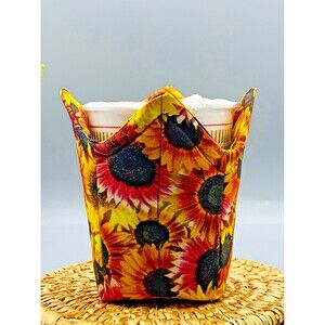 Set of 2 Sunflowers Microwave Cozy: Reversible Pint Size, Ice Cream, Oatmeal